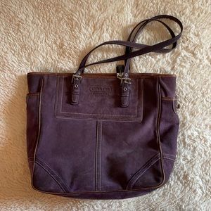 Coach bag purple suede brown leather tote bag